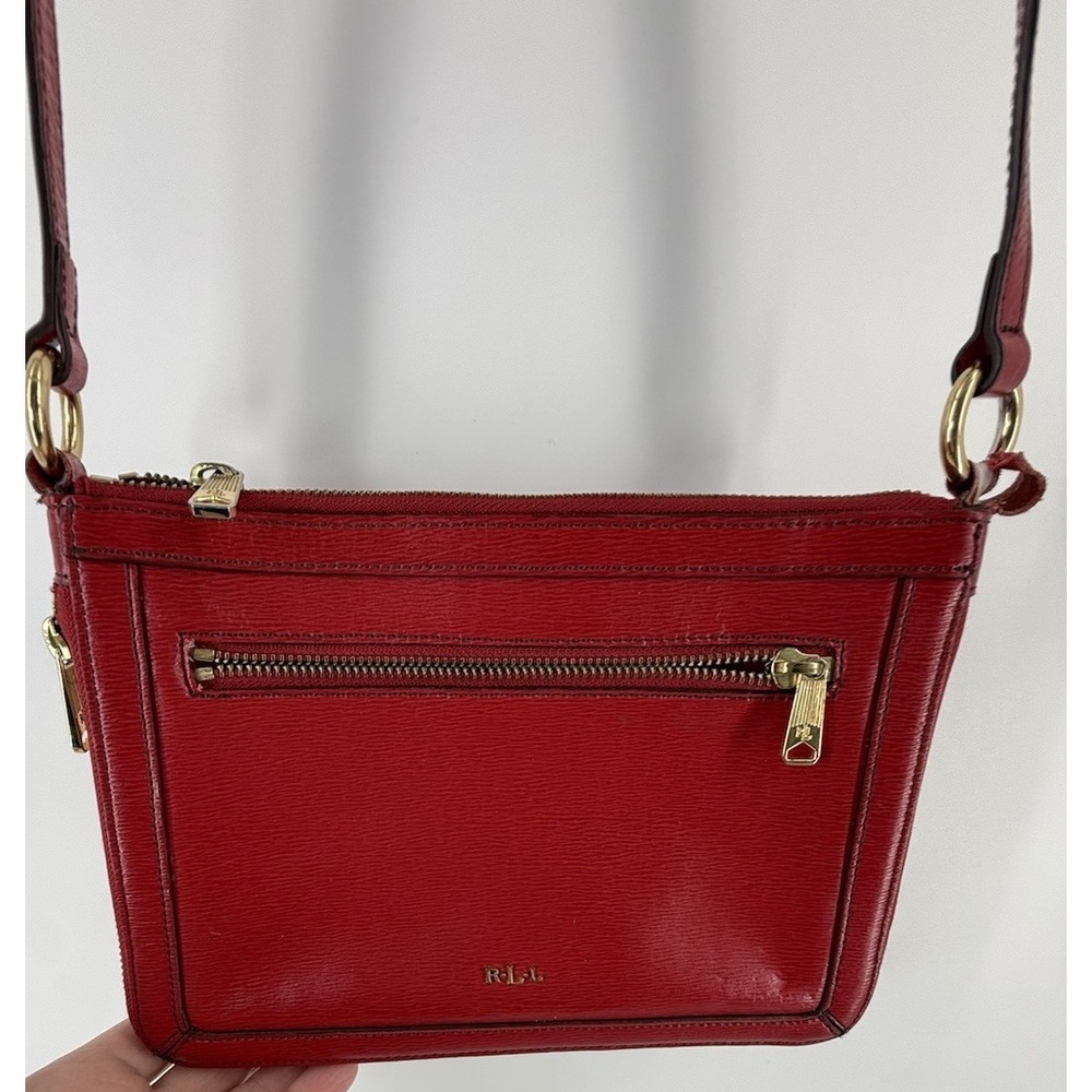LRL Lauren Ralph Lauren Vintage Red Leather Gold Zipper Purse Handbag